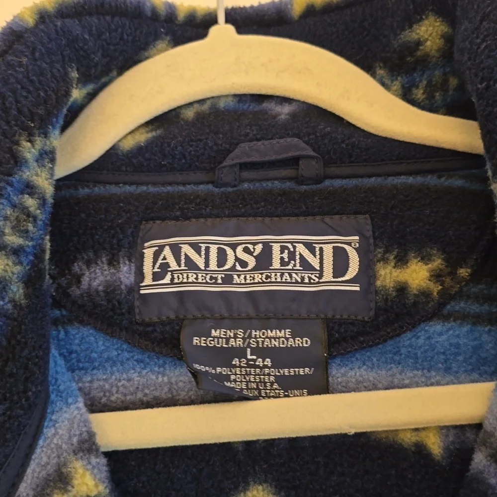 Lands' End Men's Pull over 1/4 Zip Polartech Sweater Print Blue Green Size Large - Picture 10 of 16